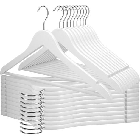 Set mit 20 weißen Holzbügeln  44,5 x 22 cm pro Kleiderbügel  360° drehbarer Haken