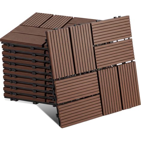 Jiubiaz WPC Terrassenfliesen 30x30 cm Rotbraun 66 Stück 6 m² Klickfliesen Garten Balkon (1/5)
