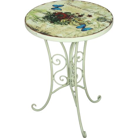 Beistelltisch 2er Set GARDA-120 in altweiß mit Motiv, B/H/T: ca. 38/53/38 cm