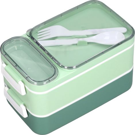 Boîte à bento verte à double paroi étanche, compatible micro-ondes, idéale pour le déjeuner au bureau ou en résidence étudiante. (1/5)