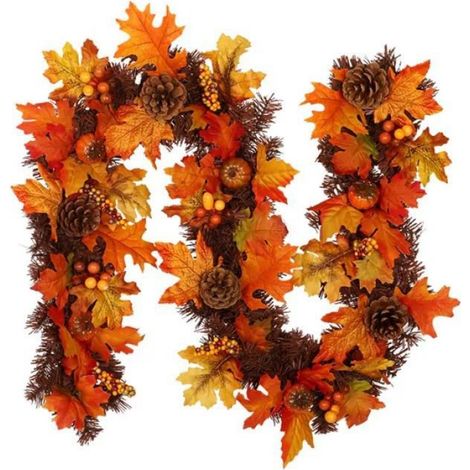 Guirlande D’automne Avec Feuilles D’érable Artificielles Citrouilles Pommes De Pin Et Baies Déco De Saison Pour Intérieur Extérieur (1/4)