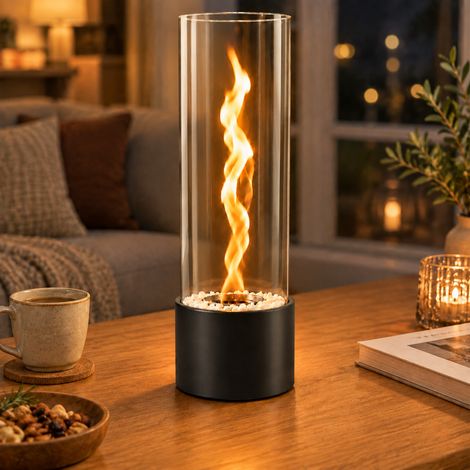 GBLY Cheminée bioéthanol sur table foyer en verre cylindrique cheminée portable intérieur extérieur ambiance feu réaliste (1/5)
