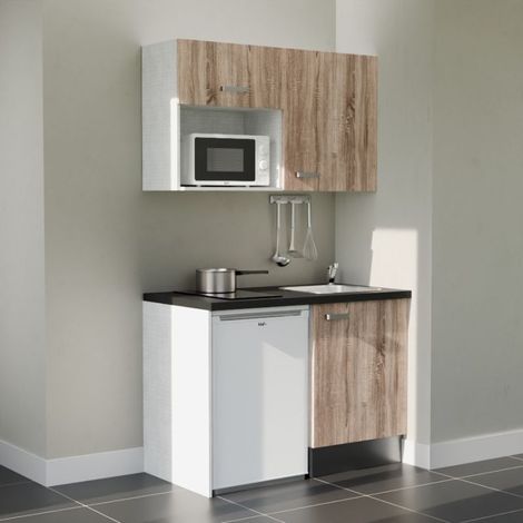 Kitchenette K07L-PT - 120 cm - plan stratifié, évier inox, électroménager inclus (1/4)