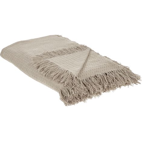 Colcha decorativa para cama con borlas fabricada en algodón en color gris pardo 220 x 240 cm Yerbent