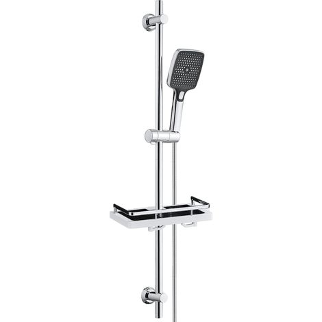 Colonne de Douche en Acier inoxydable avec Douchette à Main 3 Jets, Ensemble Barre de douche et Support de Pommeau de Douche et Tuyau pour Salle de Bain, Étagère Douche, 100cm Chromé (1/5)