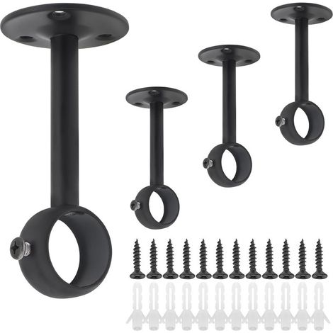 4-teiliges Gardinenstangen-Halterungsset – Edelstahl – Wand- und Deckenmontage für 25-mm-Stangen – Robust und stabil – Silber – 10 x 4,6 x 2,5 cm (1/5)