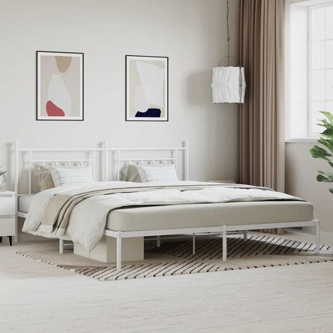 Estructura cama sin colchón con cabecero metal blanco 200x200cm (1/5)