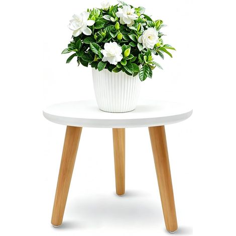 Pflanzenständer aus Holz 22x28 cm, Blumenständer Rund mit 3 Füßen, Belastung Blumenhocker für Verschiedene Topfgrößen, Pflanzenhocker Deko Hocker für Garten Innen Außen (1/5)