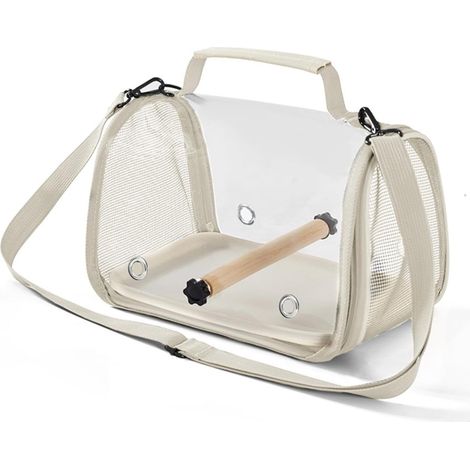Vogeltragetasche Rucksack Vogeltasche Panoramaansicht Atmungsaktiv Faltbar Mit Sitzstange Herausnehmbare Schale für Peony Little Sun Tiger Skin Monk (Weiß) (1/4)