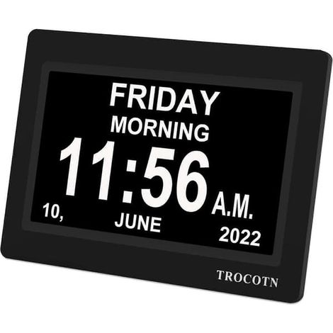 BelleRise - Horloge numérique avec date et jour de la semaine, calendrier avec affichage du jour de la semaine (7 pouces, noire) (1/5)