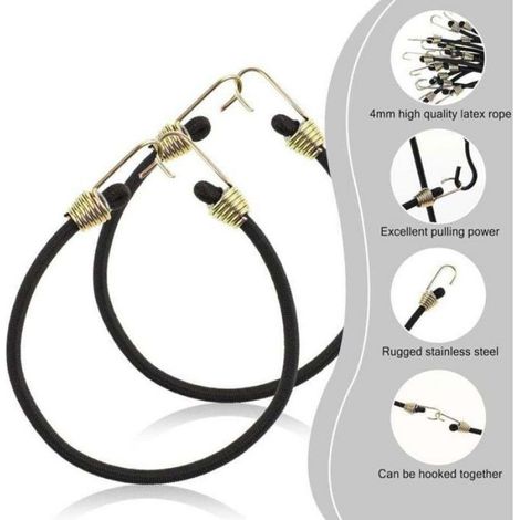 Confezione da 15 piccole corde elastiche con ganci, corde elastiche da 9 pollici con ganci in acciaio inossidabile (1/4)