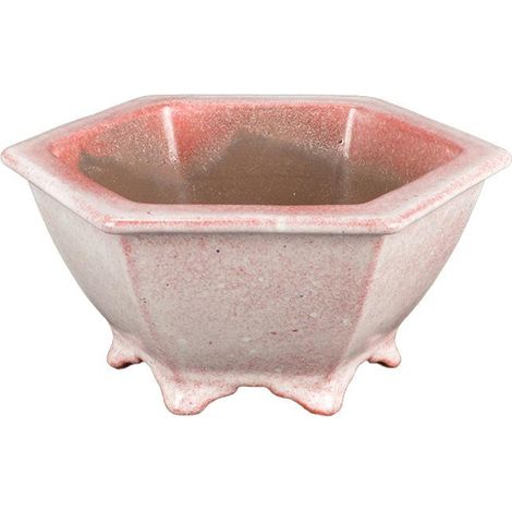 Vaso per bonsai esagonale in gres smaltato rosa 10x10x5 cm - YP7 (1/4)