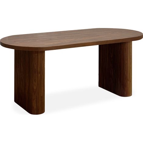 Paris Prix – Table à manger ovale 180cm – Bois noyer – Jusqu'à 6 couverts – Pieds design striés – Table extensible