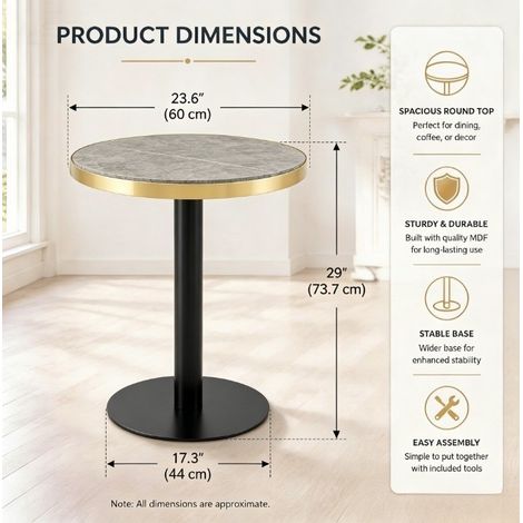 Tavolino rotondo moderno in MDF e metallo grigio, effetto marmo, 60 cm, MODENUIT (1/4)