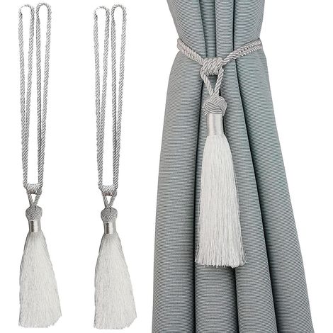 lot De 2 Embrasses De Rideaux Faites La Main En Corde Avec Pompons Pour Dcoration De Bureau Maison (blanc, 2) (1/5)