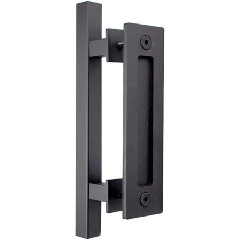 QORVA-Poignée de porte de grange, poignées de porte coulissantes carrées à tirer et à encastrer - Matériel robuste pour portes de grange, portes de placard, abris de jardin, noir mat (30 cm)