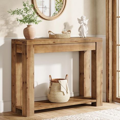 Tribesigns Console en bois massif, style maison de campagne avec deux étagères, table basse étroite de 110 cm derrière le canapé pour salon, couloir, entrée
