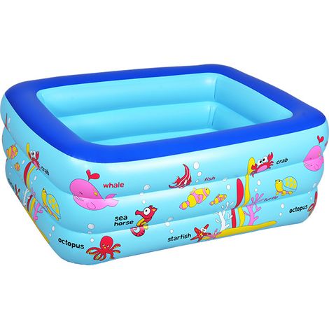 Piscine Gonflable Carrée pour Enfants en PVC 130x85x55 cm – Bassin de Bain pour Bébé et Apprentissage de la Natation, Bleu