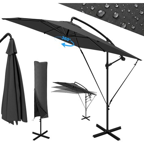 Parasol déporté parasol de jardin extérieur Toile ajustable 8 baleines base en croix manivelle, 2,5 x 2,5 m, gris foncé (1/5)