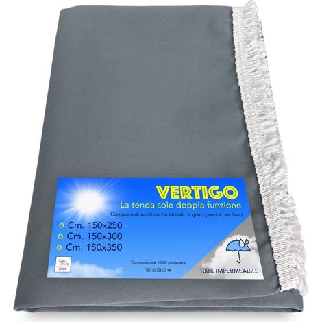TENDA SOLE VERTIGO da esterno GIARDINO balcone GRIGIO UNITO impermeabile e idrorepellente Cm. 150 x 300