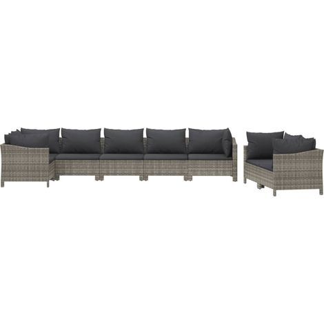 Salon de jardin 8 pcs avec coussins Gris Résine tressée vidaXL (1/5)