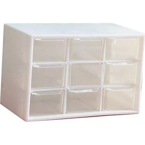 Boîte de rangement bureau en plastique anti-poussière multi-usage avec 9 tiroirs organisateur papeterie pour maquillage bijoux petits objets Blanc (1/5)