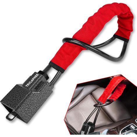Antivol Volant Amélioré, Bloque Ceinture, Tête Métal, Dispositif Antivol Auto Haute Visibilité, Robuste, Universel pour Voiture, SUV, Pickup, Van, 3 Clés(Rouge) (1/5)