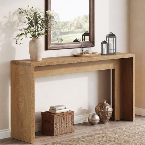 Tribesigns – Table console en bois 140 cm – Style farmhouse – Rangement ouvert – Résistante à l'eau et aux rayures – Pour entrée ou couloir (1/5)