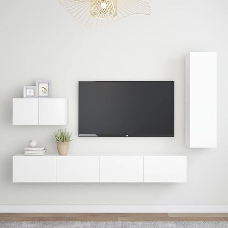 vidaXL Set de muebles de salón TV 4 piezas madera de ingeniería blanco (1/5)