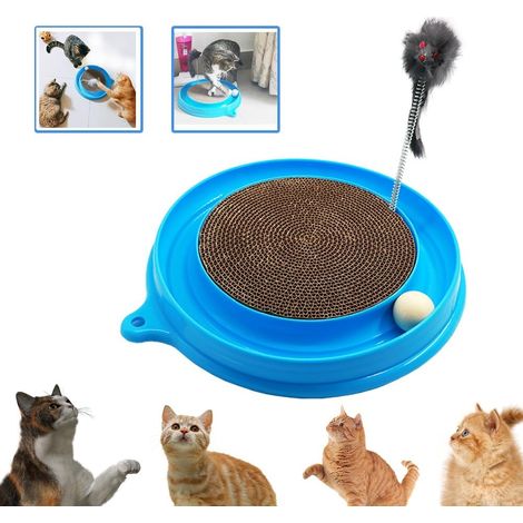 Grattoir Pour Chat - Jouet Interactif Avec Piste Et Balle - Coussin En Carton Ondulé - Protection Meubles - Bleu - 1 Ensemble (1/5)