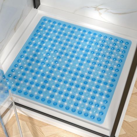 Duschmatte rutschfest 60x60cm quadratisch blau mit Saugnäpfen, schimmelresistent, maschinenwaschbar (1/5)