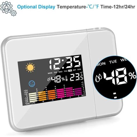 Reloj despertador con proyección, reloj despertador digital LED con proyección, reloj despertador/ajustador de hora recargable por USB