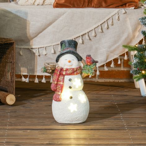 Décoration de Noël, bonhomme de neige avec oiseau, 4 LED blanc chaud, fonctionne sur piles, 25 x 15,5 x 38 cm (1/5)