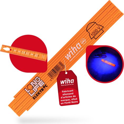 Wiha Mètre pliant pour électricien Longlife® 2 m métrique, 10 branches 15 mm (42068)