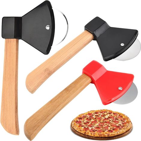 Roulette à Pizza en Acier Inoxydable,3 Pièces Découpe Pizza Professionnel Inox Multifonction Hache Couteau à Pizza avec Poignée Antidérapante pour Pizza Gaufres Crêpes (1/5)