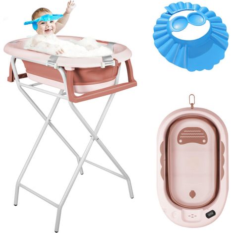 Baignoire Bébé Pliable XXL Avec Coussin De Bain Bebe Et Thermomètre Intégré Et Chapeau de bébé - Baignoire Enfant Avec Siege De Bain Pour Bebe - baignoire Bebe Sur Pied (1/5)
