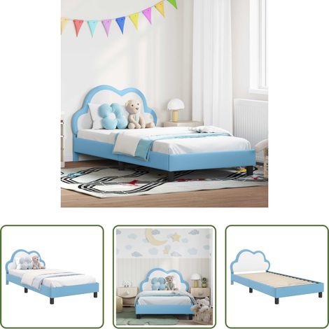 Bettrahmen -  Kinderbettgestell mit Kopfteil mit Kopfteil Blau 90 x 190 cm PU (1/5)