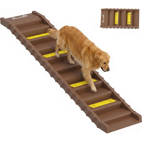 PawHut Foldable Dog Ramp for Car, Non-Slip Dog Stairs for SUVs Truck, Brown (1/5)