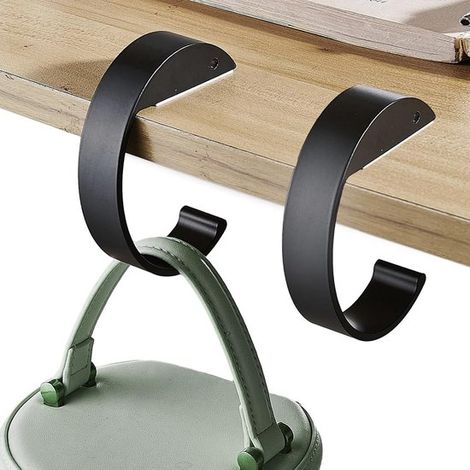 Paquete de 2 ganchos portátiles grises para auriculares y bolsos, para colocar sobre la mesa sin necesidad de taladrar. (1/5)