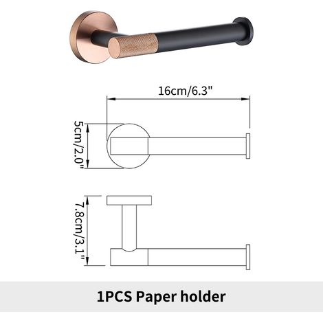 Porte-papier toilette mural en acier inoxydable noir et or rose avec crochet pour peignoir, porte-brosse de toilette, porte-serviettes et porte-gobelet. Ensemble de salle de bain. (1/5)