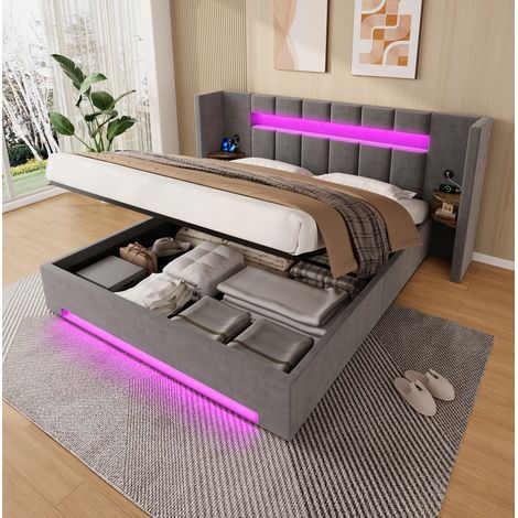 letto contenitore 180x200 con USB LED velluto HAVRYA (1/5)