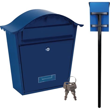 Briefkasten mit Standfuß, Namenssschild & 2 Schlüsseln, Stahl Blau 37x36cm (1/5)
