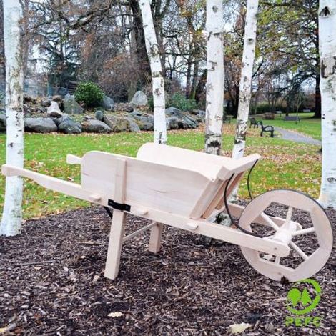 Brouette de jardin en bois Grand Modèle – Charge maximale 150 kg – Roue en bois cerclée métal 42 cm – Côtés amovibles pour charges encombrantes – Outils Et Nature