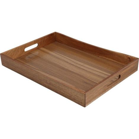 1 plateau en acacia, 50 x 35 cm, avec poignées, plateau de service naturel pour intérieur et extérieur
