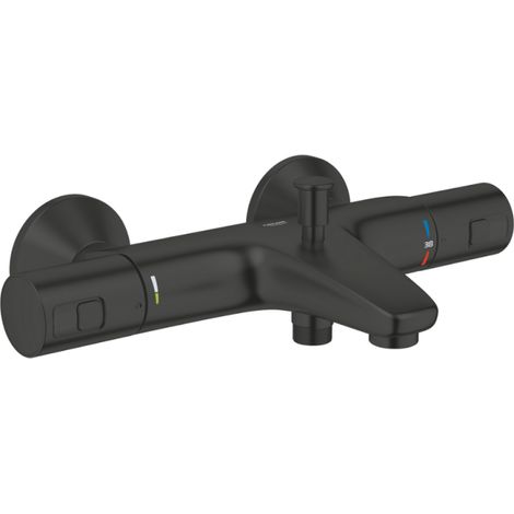 Grohe – Mitigeur thermostatique de baignoire noir – Finition métal – Montage mural – Technologie anti-brûlures – Inverseur automatique