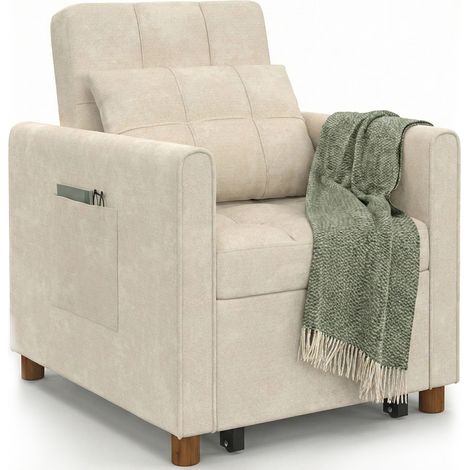 Schlafsessel EMILE Beistellbett 1 Platz 69 x 170 cm Chenille-Stoff beige