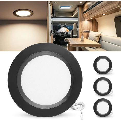 Lot de 3 Spot LED Encastrable 12V, 4000K Blanc Neutre 3.5W 330LM Alu Spots de Plafond Intensité Variable, LED Encastrable Plafond Trou 55-58mm, IP44 Plafonnier Spot pour Camper Meuble, Noir (1/5)
