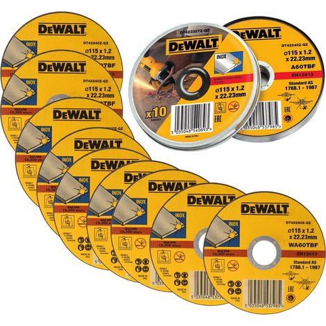 Dewalt 115mm 4.5"" 1.2mm Thin INOX Metal Cutting Disc 22mm Bore Flat Disc x10 Tin (1/6)
