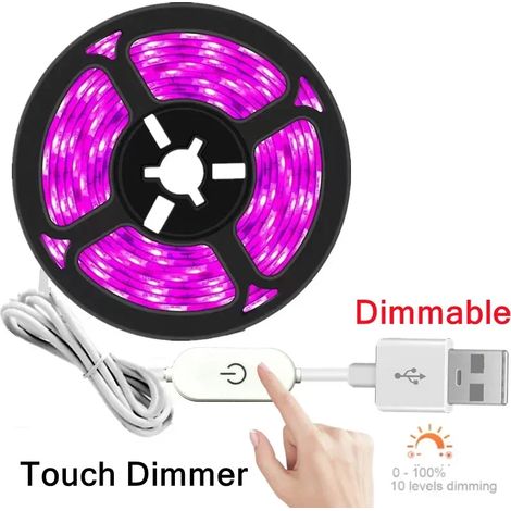 Lampes de croissance pour plantes (Variation tactile USB, étanche, 2 m) Lampe de croissance LED USB 5 V, 60 LED/m, spectre complet, pour la croissance des plantes et des semis de légumes (1/5)