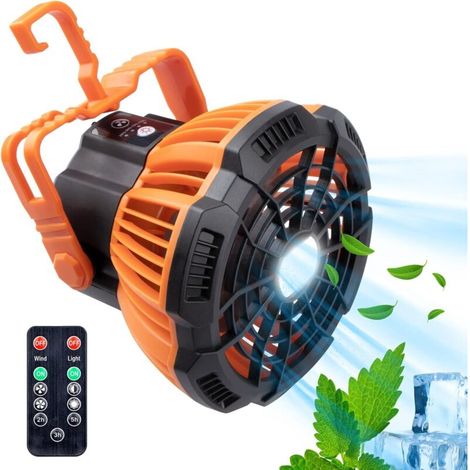Ventilateur de Camping avec Lanterne LED Ventilateur de Camping Rechargeable pour Tente Ventilateur de plafond Portable avec crochet de Suspension, Ventilateur de bureau avec Télécommande-DOU